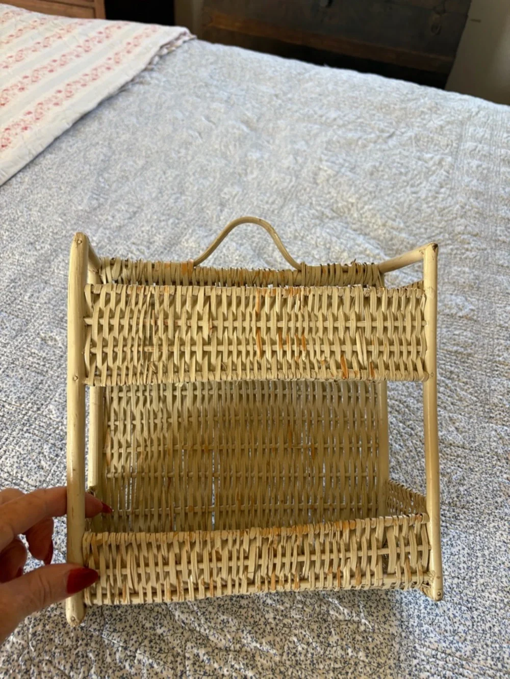 Wicker Two-Tier Storage Basket - Natural Straw Vintage